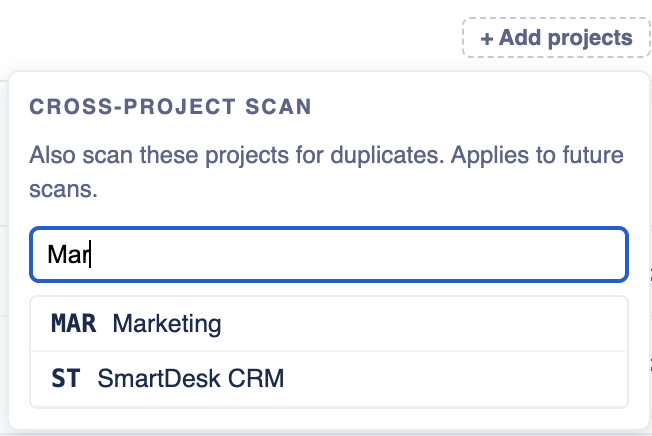 Cross-project picker with search results